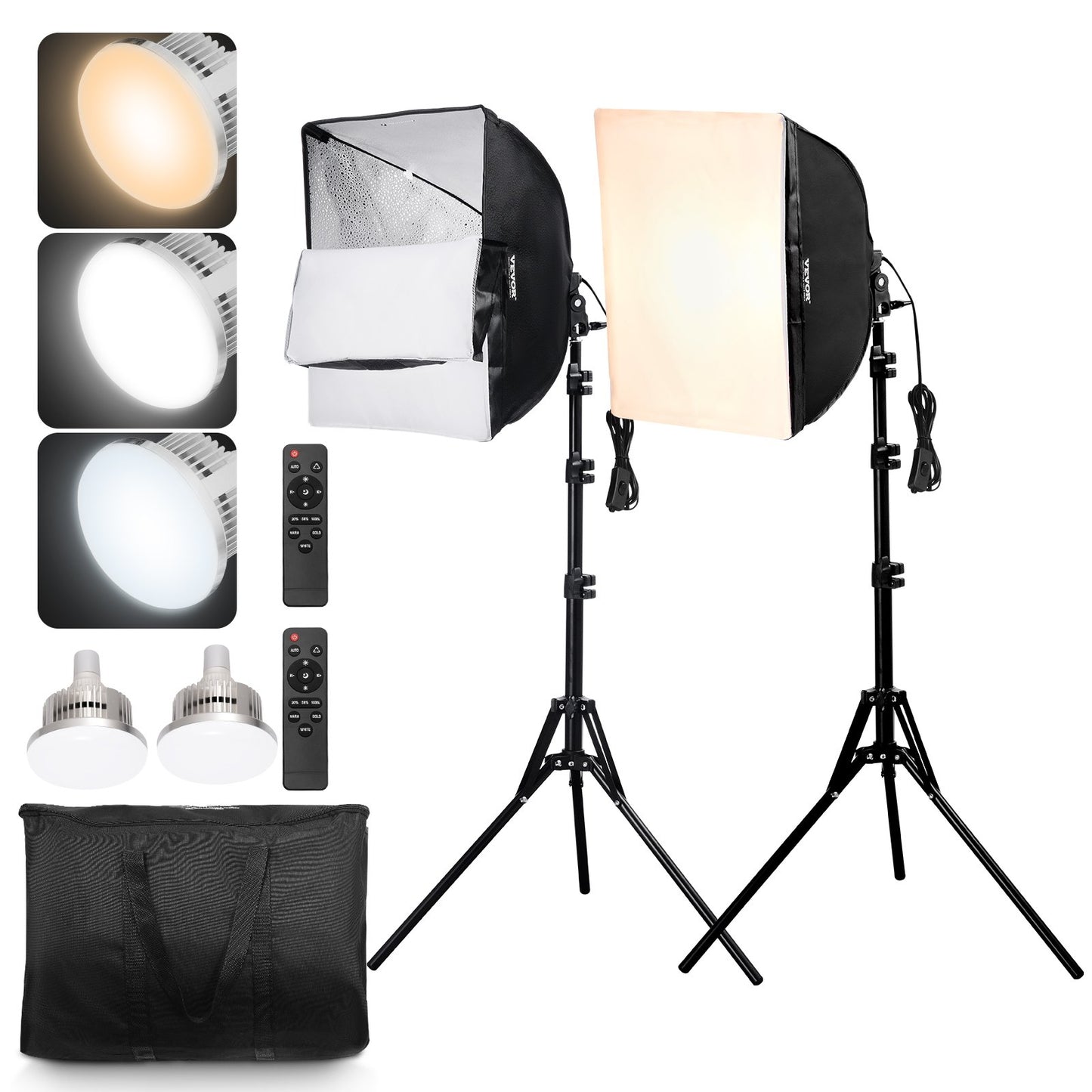 Softbox-Beleuchtungsset, 16 x 16 Zoll, 3000–6500 K, einstellbar für Fotografie