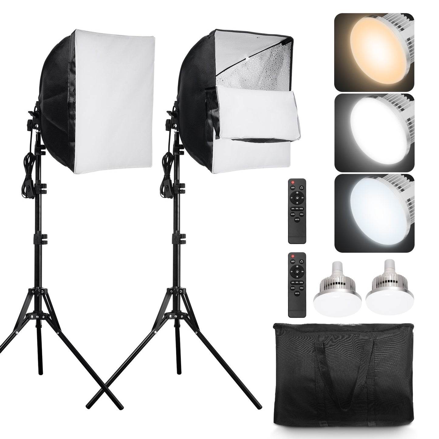Softbox-Beleuchtungsset, 16 x 16 Zoll, 3000–6500 K, einstellbar für Fotografie