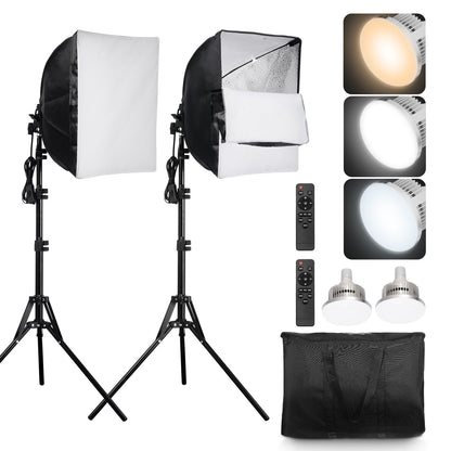 Softbox-Beleuchtungsset, 16 x 16 Zoll, 3000–6500 K, einstellbar für Fotografie