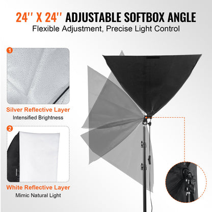 Softbox-Beleuchtungsset 24 x 24 Zoll, 30 W, 5500 K, LED-Leuchten, verstellbarer Ständer