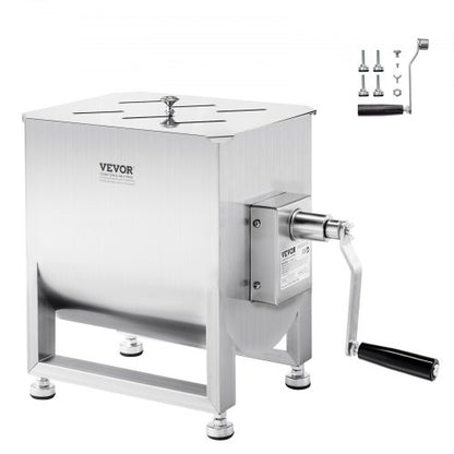 Manual Meat Mixer, 120L Fixed Tank Meat Processing Equipment(Mixing Max 120LBS for Meat), Stainless Steel Meat Mixer, Sausage Mixer Machine with Lid Handle Gear Reducer, Ground Beef Hand Mixer