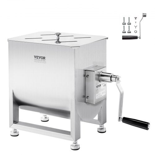 Manual Meat Mixer, 120L Fixed Tank Meat Processing Equipment(Mixing Max 120LBS for Meat), Stainless Steel Meat Mixer, Sausage Mixer Machine with Lid Handle Gear Reducer, Ground Beef Hand Mixer