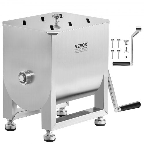 Manual Meat Mixer, 15L Fixed Tank Meat Processing Equipment(Mixing Maximum 15LBS for Meat), Stainless Steel Meat Mixer, Sausage Mixer Machine with Lid and Handle, Ground Beef Hand Mixer