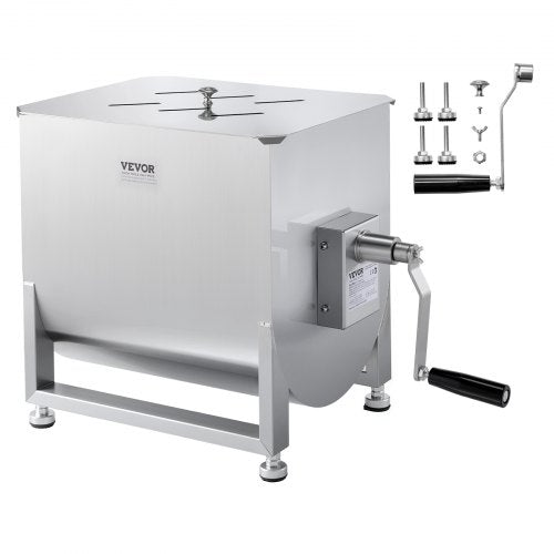 Manual Meat Mixer, 80L Fixed Tank Meat Processing Equipment(Mixing Max 80LBS for Meat), Stainless Steel Meat Mixer, Sausage Mixer Machine with Lid Handle Gear Reducer, Ground Beef Hand Mixer