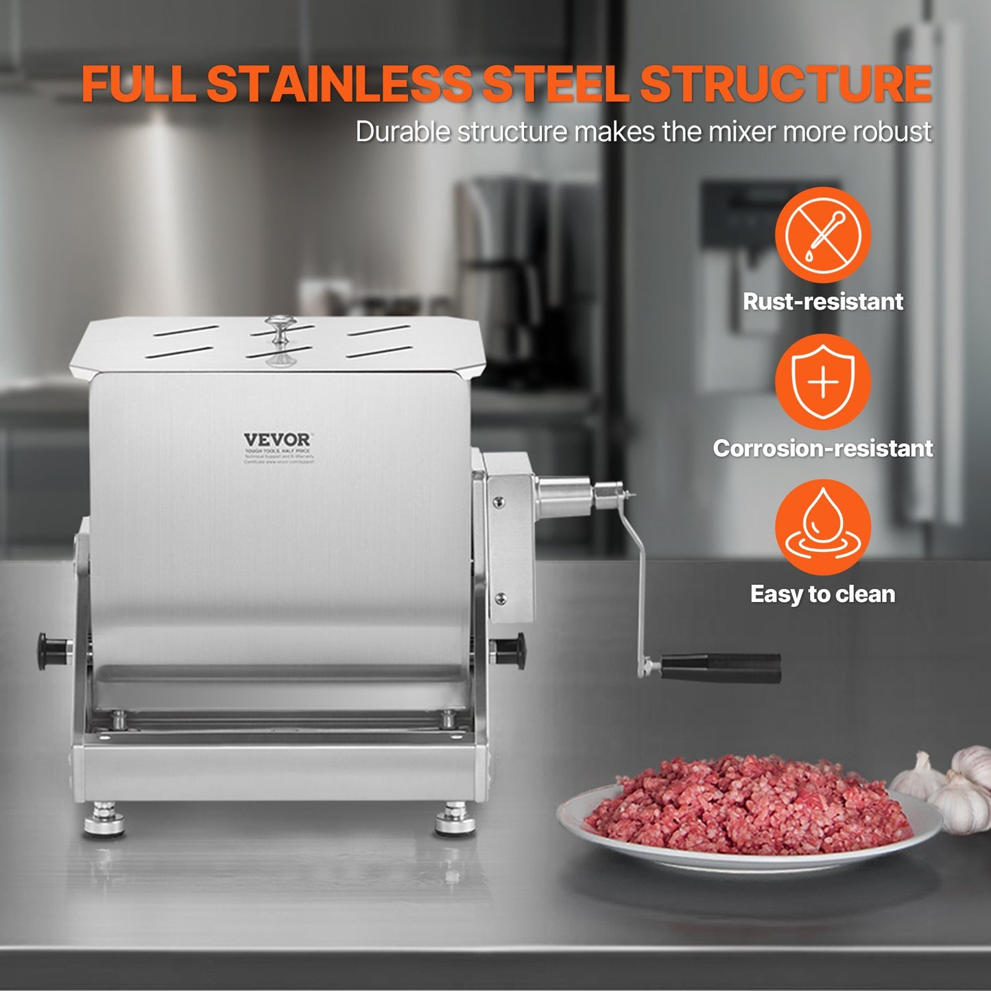 Manual Meat Mixer, 60L Tilt Tank Meat Processing Equipment(Mixing Max 60LBS for Meat), Stainless Steel Meat Mixer, Sausage Mixer Machine with Lid Handle Gear Reducer, Ground Beef Hand Mixer