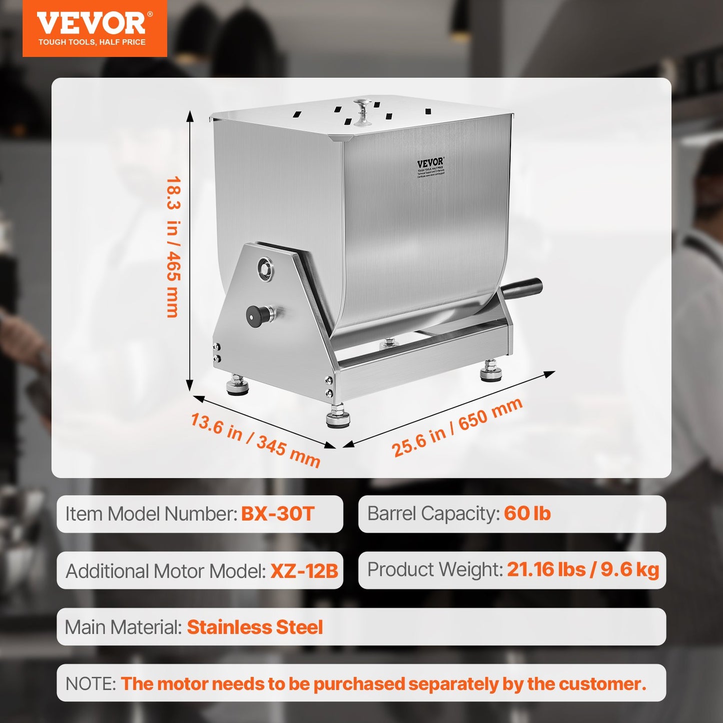 Manual Meat Mixer, 60L Tilt Tank Meat Processing Equipment(Mixing Max 60LBS for Meat), Stainless Steel Meat Mixer, Sausage Mixer Machine with Lid Handle Gear Reducer, Ground Beef Hand Mixer