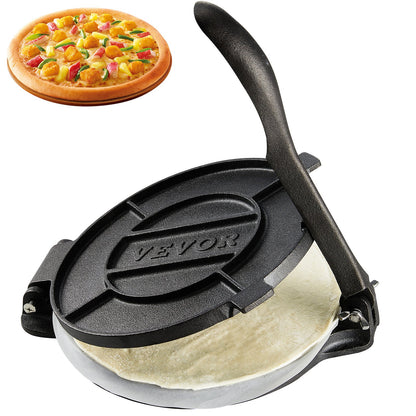 Tortilla Press, 8 Inch Tortilla and Roti Maker, Cast Iron Heavy Duty Tortilladora Press, Pre-Seasoned Pataconera Maker with 100pcs Parchment Paper, Dough Machine for Flour Tortilla, Tawa, Silver