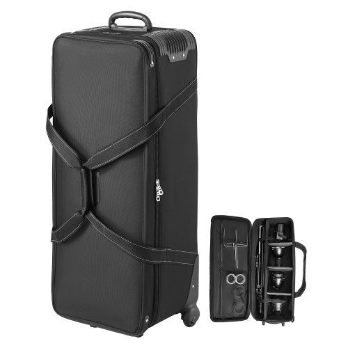 Studio Equipment Trolley Case, 39.37 x 14.96 x 12.60 in / 100 x 38 x 32 cm, Rolling Camera Bag, Carrying Bag with Wheels Straps Padded Compartment Handle, for Light Stands, Tripods, Telescopes