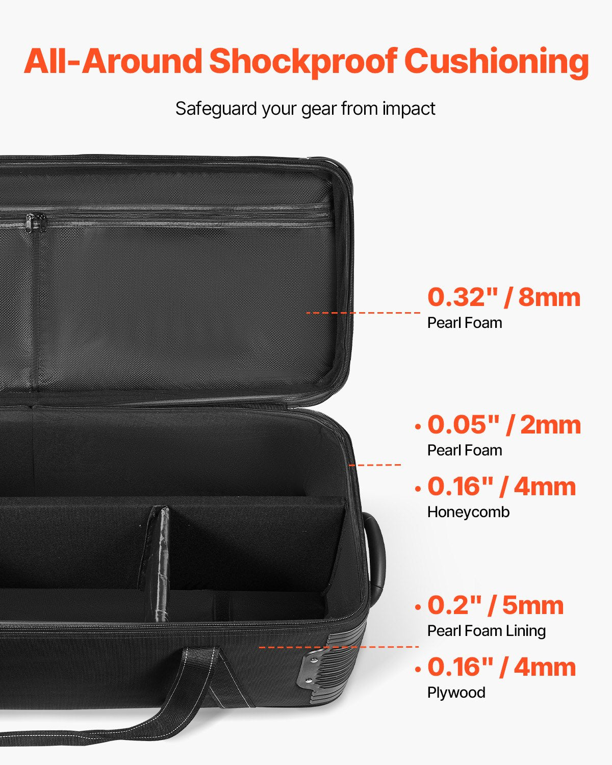 Studio Equipment Trolley Case, 39.37 x 14.96 x 12.60 in / 100 x 38 x 32 cm, Rolling Camera Bag, Carrying Bag with Wheels Straps Padded Compartment Handle, for Light Stands, Tripods, Telescopes