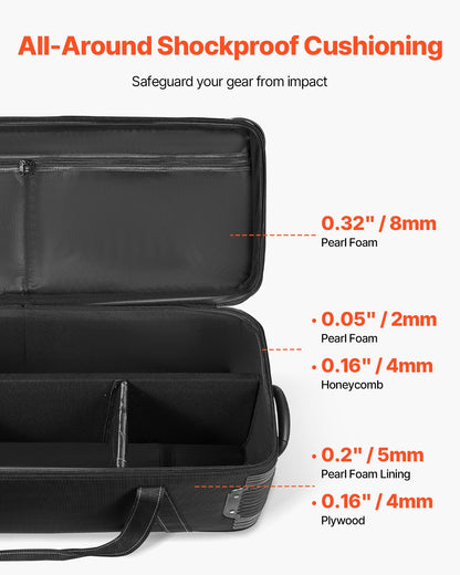 Studio Equipment Trolley Case, 39.37 x 14.96 x 12.60 in / 100 x 38 x 32 cm, Rolling Camera Bag, Carrying Bag with Wheels Straps Padded Compartment Handle, for Light Stands, Tripods, Telescopes