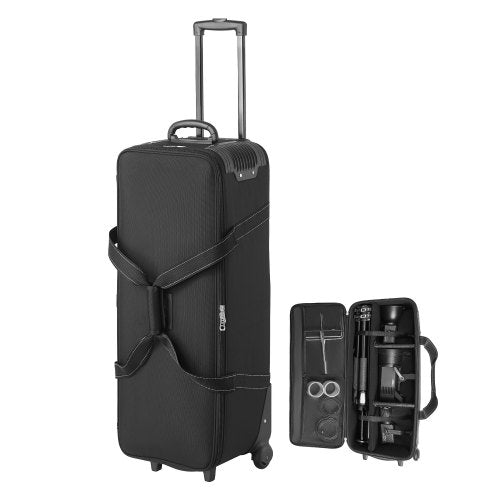 Studio Equipment Trolley Case, 35.83 x 11.81 x 14 in / 91 x 30 x 35.5 cm, Rolling Camera Bag, Carrying Bag with Wheels Straps Padded Compartment Handle, for Light Stands, Tripods, Telescopes
