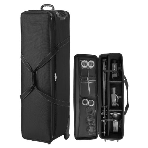 Studio Equipment Trolley Case, 51.57 x 14.37 x 14.96 in / 131 x 36.5 x 38 cm, Rolling Camera Bag, Carrying Bag with Wheels Straps Padded Compartment Handle, for Light Stands, Tripods, Telescopes