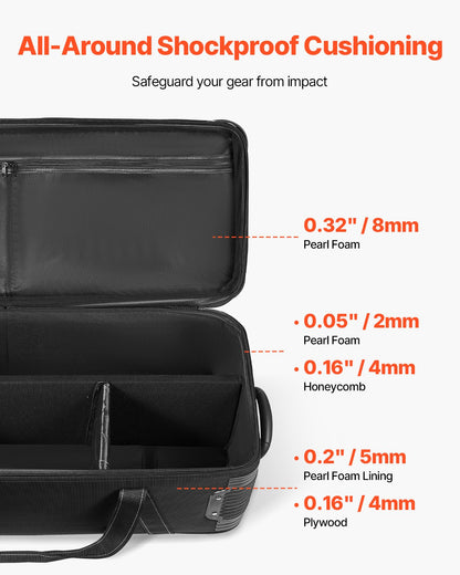 Studio Equipment Trolley Case, 51.57 x 14.37 x 14.96 in / 131 x 36.5 x 38 cm, Rolling Camera Bag, Carrying Bag with Wheels Straps Padded Compartment Handle, for Light Stands, Tripods, Telescopes