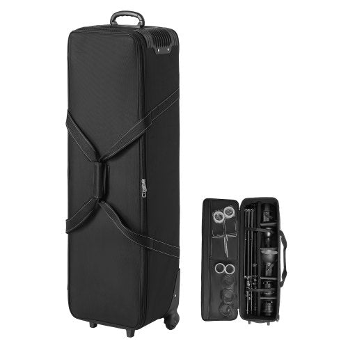 Studio Equipment Trolley Case, 46.46 x 14.57 x 11.81 in / 118 x 37 x 30 cm, Rolling Camera Bag, Carrying Bag with Wheels Straps Padded Compartment Handle, for Light Stands, Tripods, Telescopes