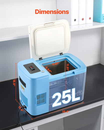 Ultra Low Temperature Freezer, 25 L, −40 ℉ to −123 ℉ Adjustable Temp Range, with Digital Display, 304 Stainless Steel Liner, Portable Low Temperature Lab Freezer for Laboratory Samples Storage