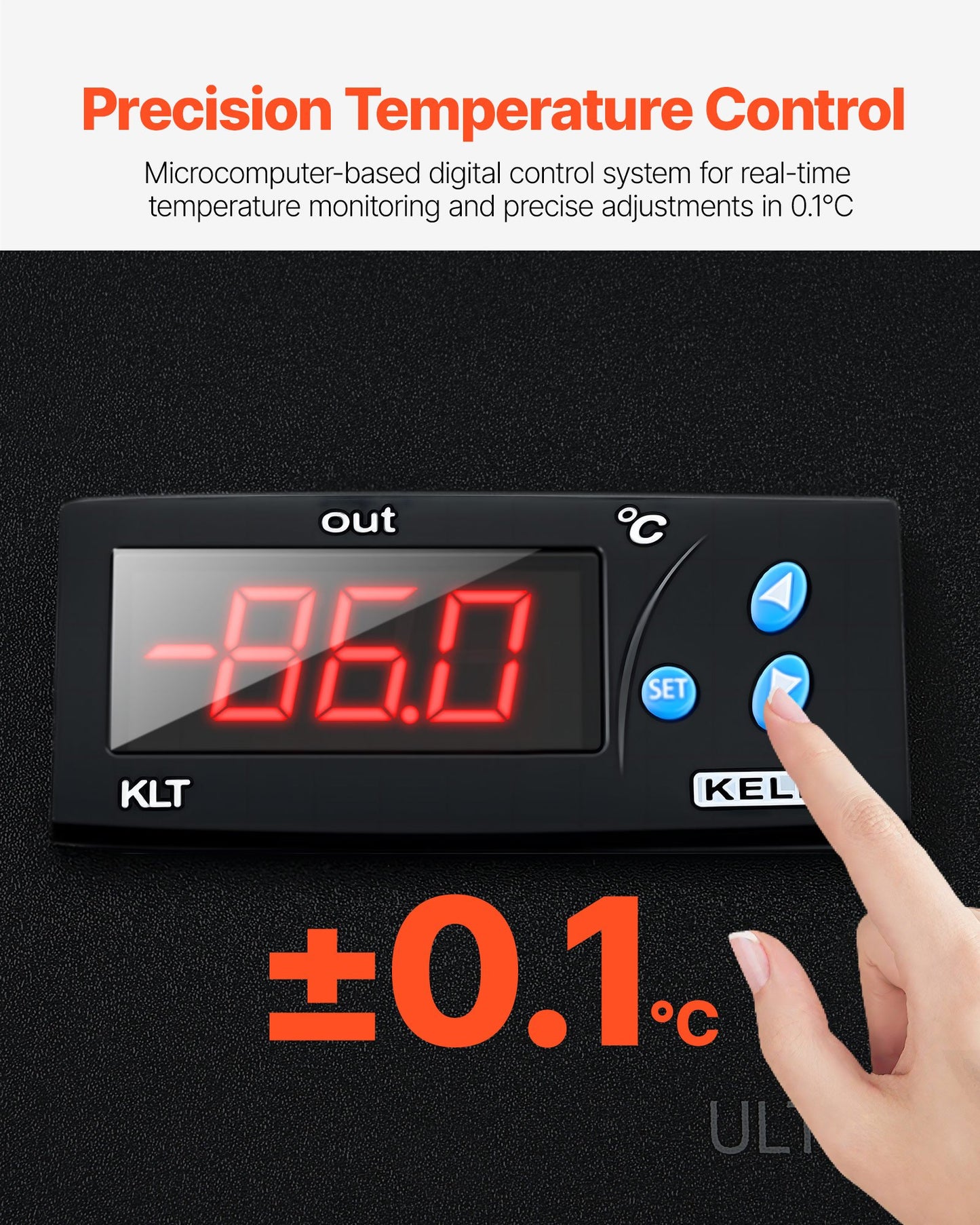 Ultra Low Temperature Freezer, 25 L, −40 ℉ to −123 ℉ Adjustable Temp Range, with Digital Display, 304 Stainless Steel Liner, Portable Low Temperature Lab Freezer for Laboratory Samples Storage