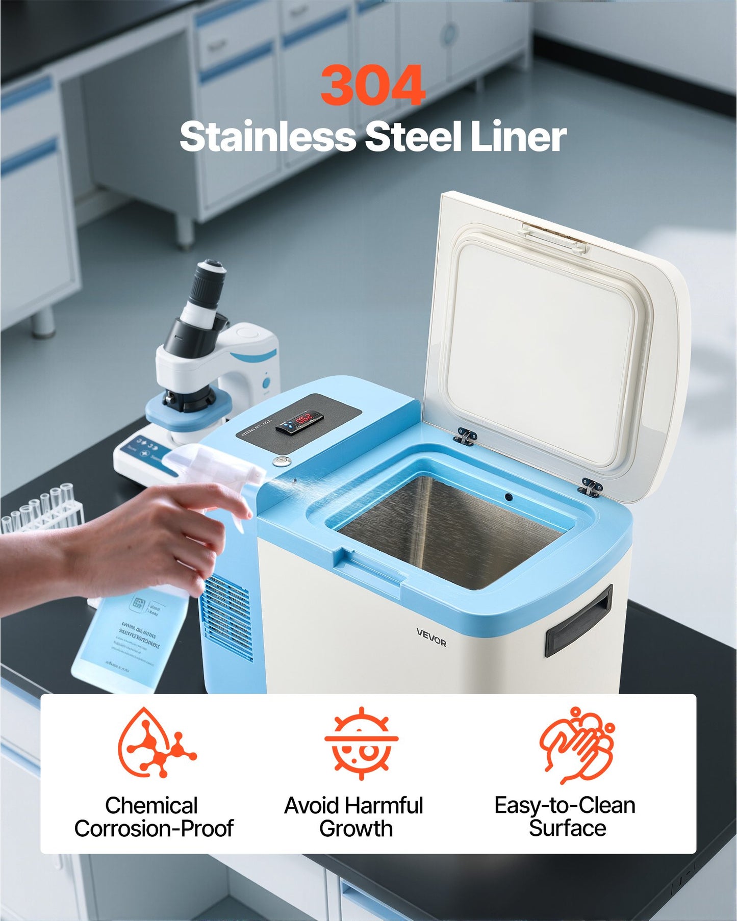 Ultra Low Temperature Freezer, 25 L, −40 ℉ to −123 ℉ Adjustable Temp Range, with Digital Display, 304 Stainless Steel Liner, Portable Low Temperature Lab Freezer for Laboratory Samples Storage