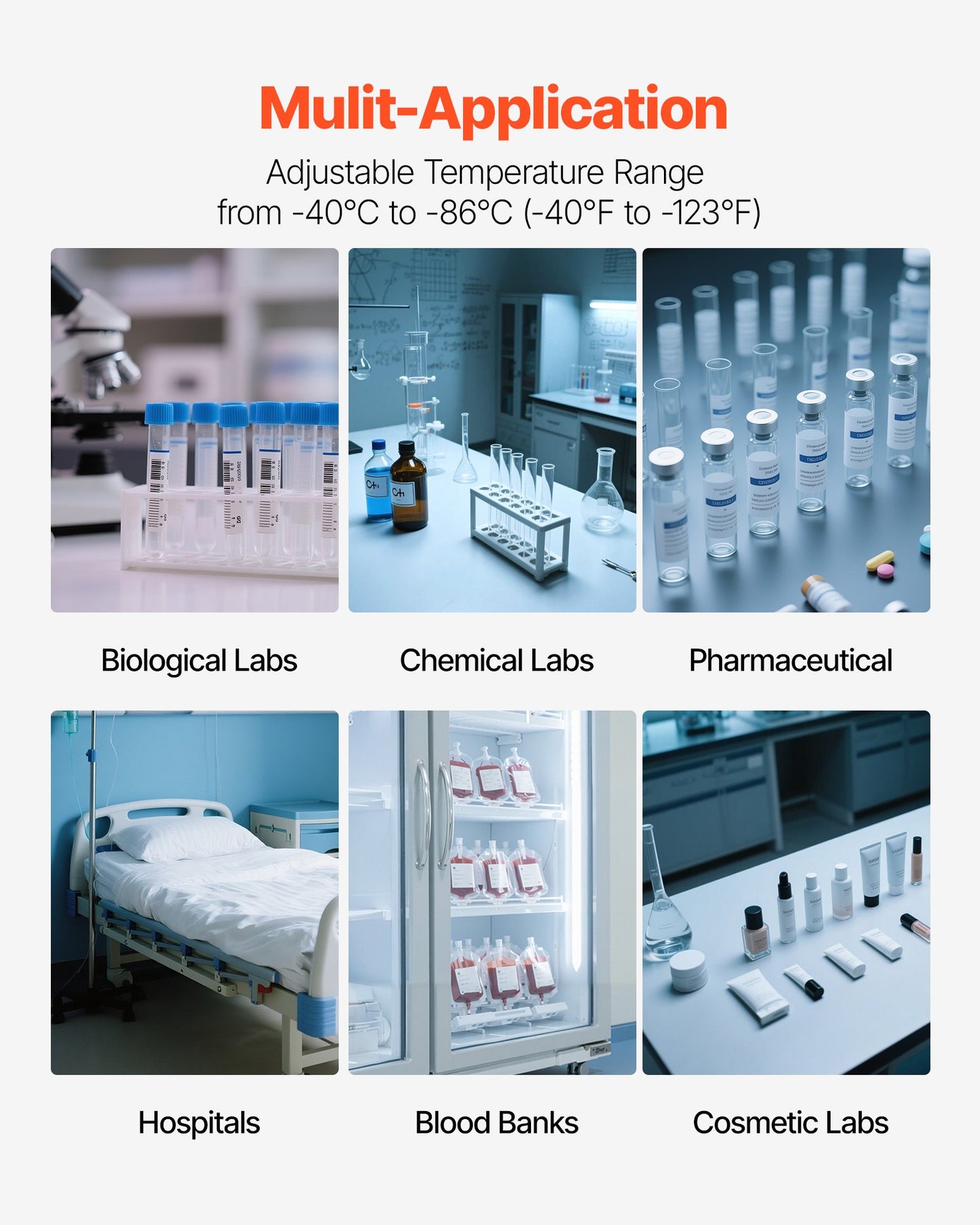 Ultra Low Temperature Freezer, 25 L, −40 ℉ to −123 ℉ Adjustable Temp Range, with Digital Display, 304 Stainless Steel Liner, Portable Low Temperature Lab Freezer for Laboratory Samples Storage