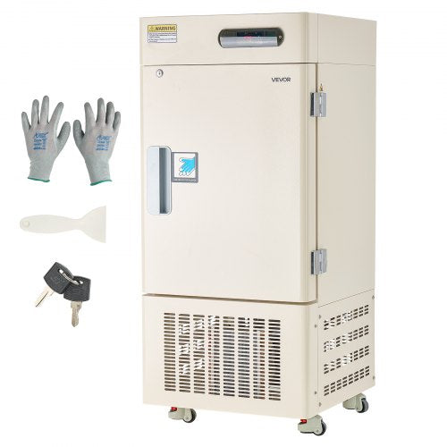 Ultra Low Temperature Freezer, 28 L, −40℉ to −123℉ Adjustable Temp Range, with Rollers and Digital Display, 304 Stainless Steel Liner, Low Temperature Lab Freezer for Laboratory Samples Storage