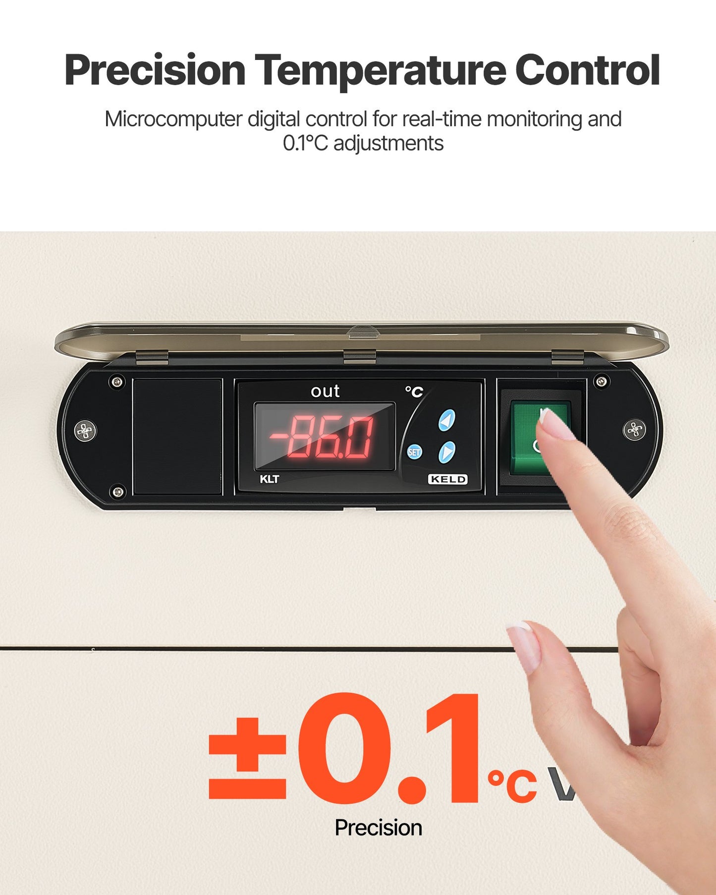 Ultra Low Temperature Freezer, 28 L, −40℉ to −123℉ Adjustable Temp Range, with Rollers and Digital Display, 304 Stainless Steel Liner, Low Temperature Lab Freezer for Laboratory Samples Storage