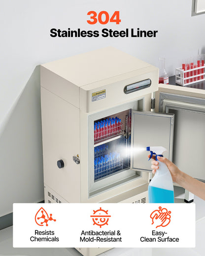 Ultra Low Temperature Freezer, 28 L, −40℉ to −123℉ Adjustable Temp Range, with Rollers and Digital Display, 304 Stainless Steel Liner, Low Temperature Lab Freezer for Laboratory Samples Storage