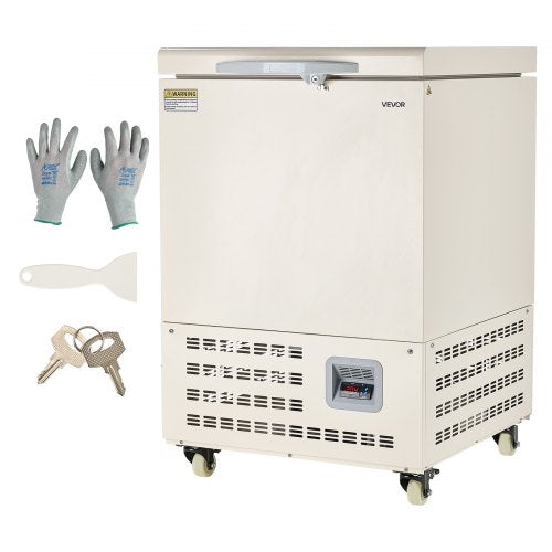 Ultra Low Temperature Freezer, 58 L, −40℉ to −123℉ Adjustable Temp Range, with Rollers and Digital Display, 304 Stainless Steel Liner, Low Temperature Lab Freezer for Laboratory Samples Storage