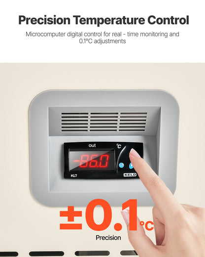 Ultra Low Temperature Freezer, 58 L, −40℉ to −123℉ Adjustable Temp Range, with Rollers and Digital Display, 304 Stainless Steel Liner, Low Temperature Lab Freezer for Laboratory Samples Storage