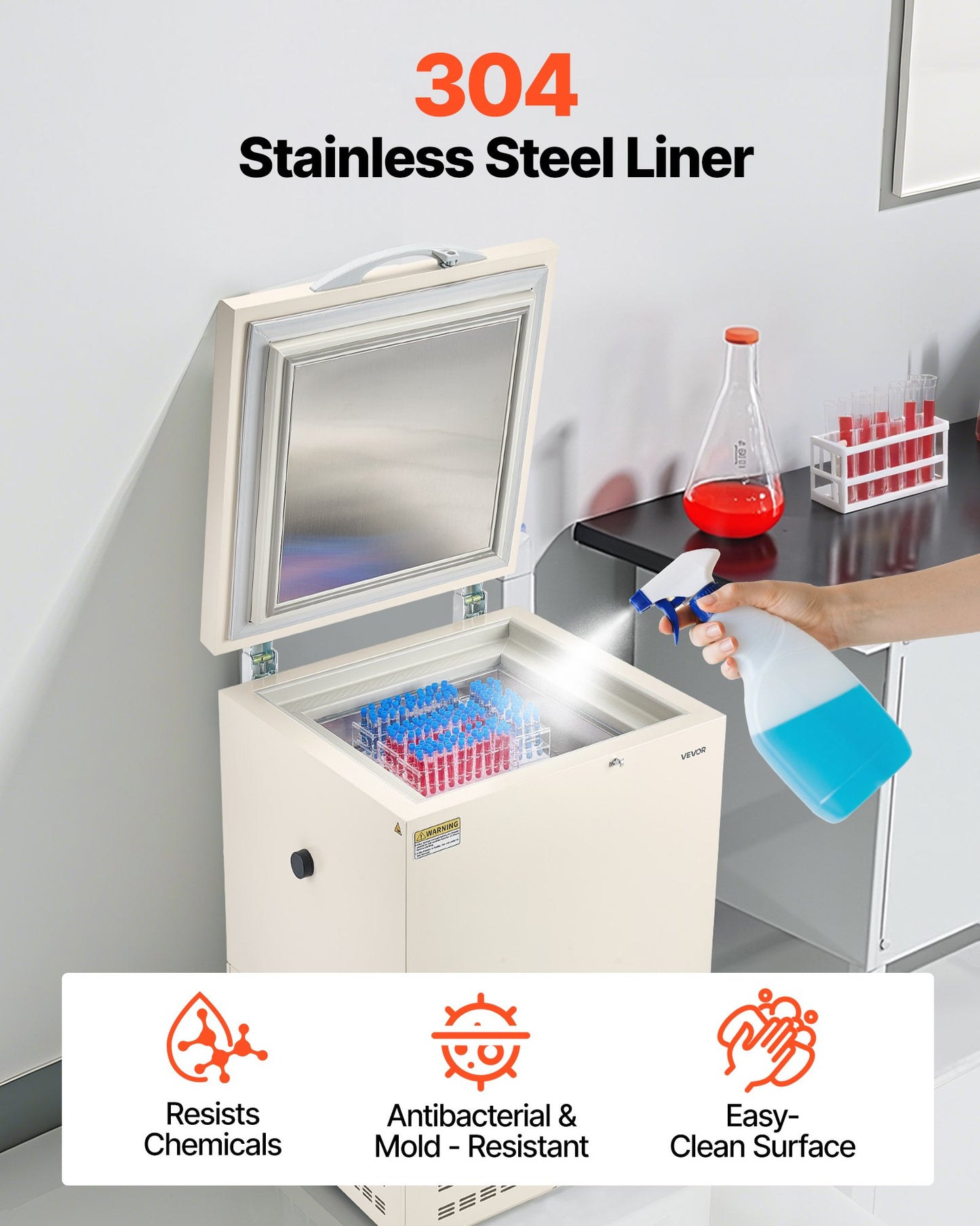 Ultra Low Temperature Freezer, 58 L, −40℉ to −123℉ Adjustable Temp Range, with Rollers and Digital Display, 304 Stainless Steel Liner, Low Temperature Lab Freezer for Laboratory Samples Storage