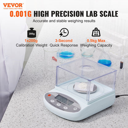 Analytical Balance Lab Scale 500g x 0.001g 13 Units with Windscreen LCD
