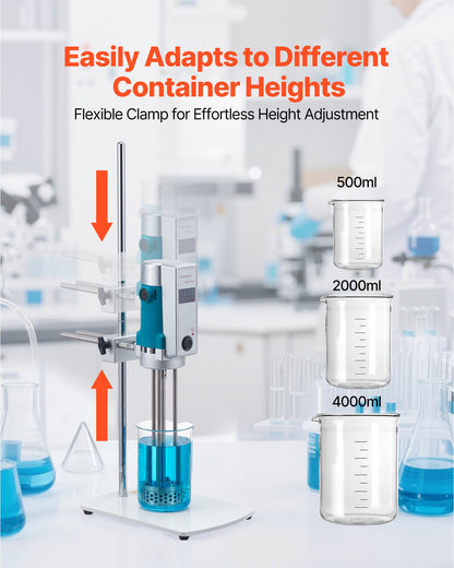 Homogenizer, 500 W Laboratory High Speed Dispersing Homogenizer, 200-11000 RPM High Shear Lab Mixer Emulsification Machine, Digital Display Blender, Stainless Steel, for Cosmetics/Food Industry