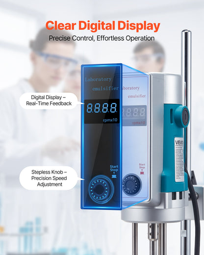 Homogenizer, 500 W Laboratory High Speed Dispersing Homogenizer, 200-11000 RPM High Shear Lab Mixer Emulsification Machine, Digital Display Blender, Stainless Steel, for Cosmetics/Food Industry