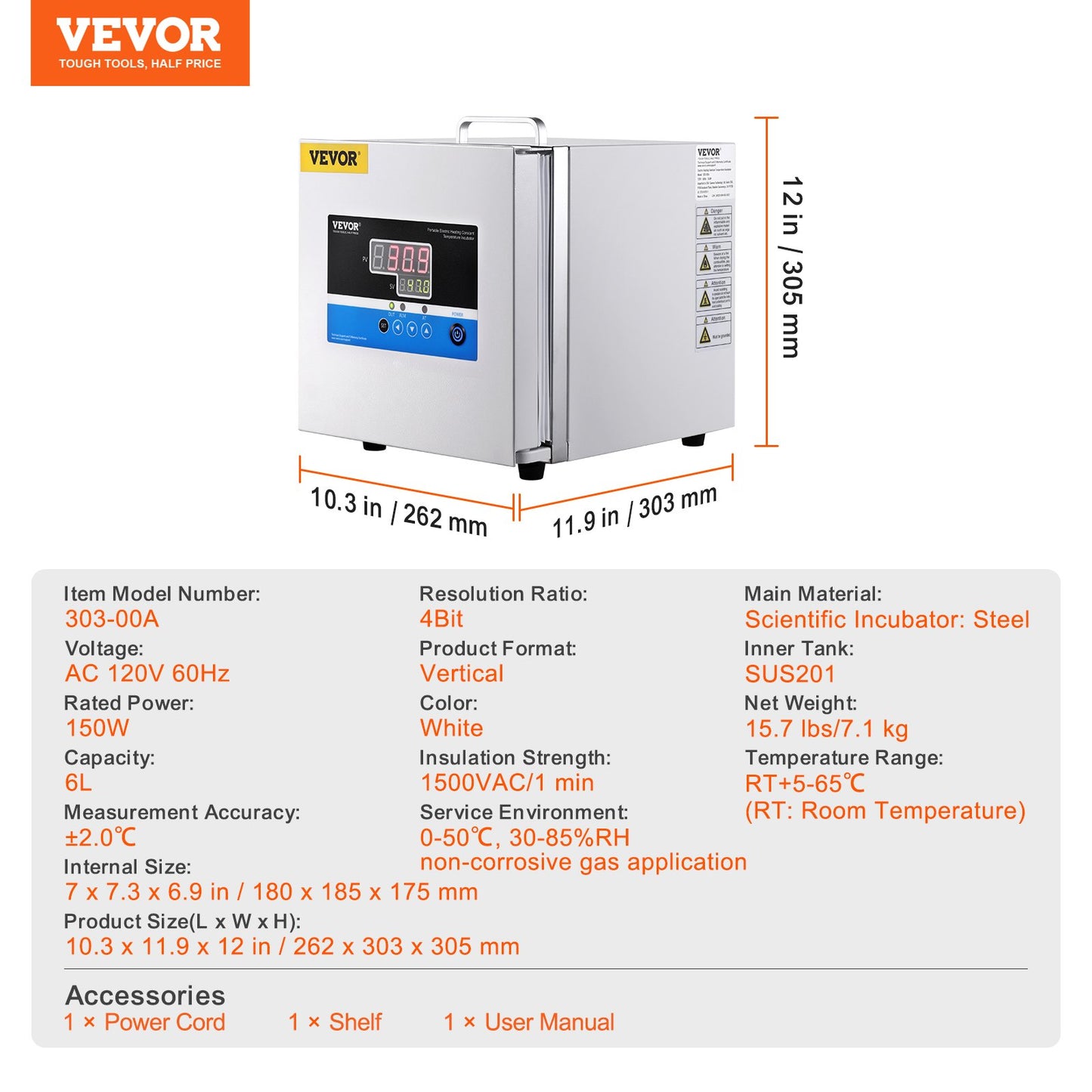 Lab Incubator, 6L, PID Temperature Control RT+5-65℃, Scientific Digital Incubator, Constant-Temperature Microbiological Laboratory Incubator for Lab Cell Culture Seed Germination Medical Science