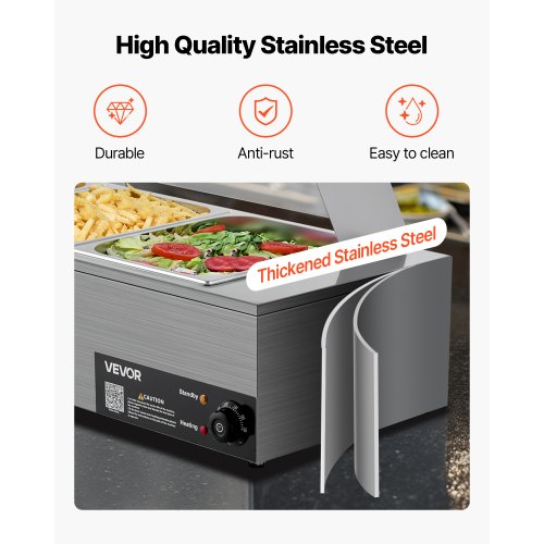 Commercial Food Warmer with 3 Pans, 1500W, Buffet Water Heater with Glass Lid | EU