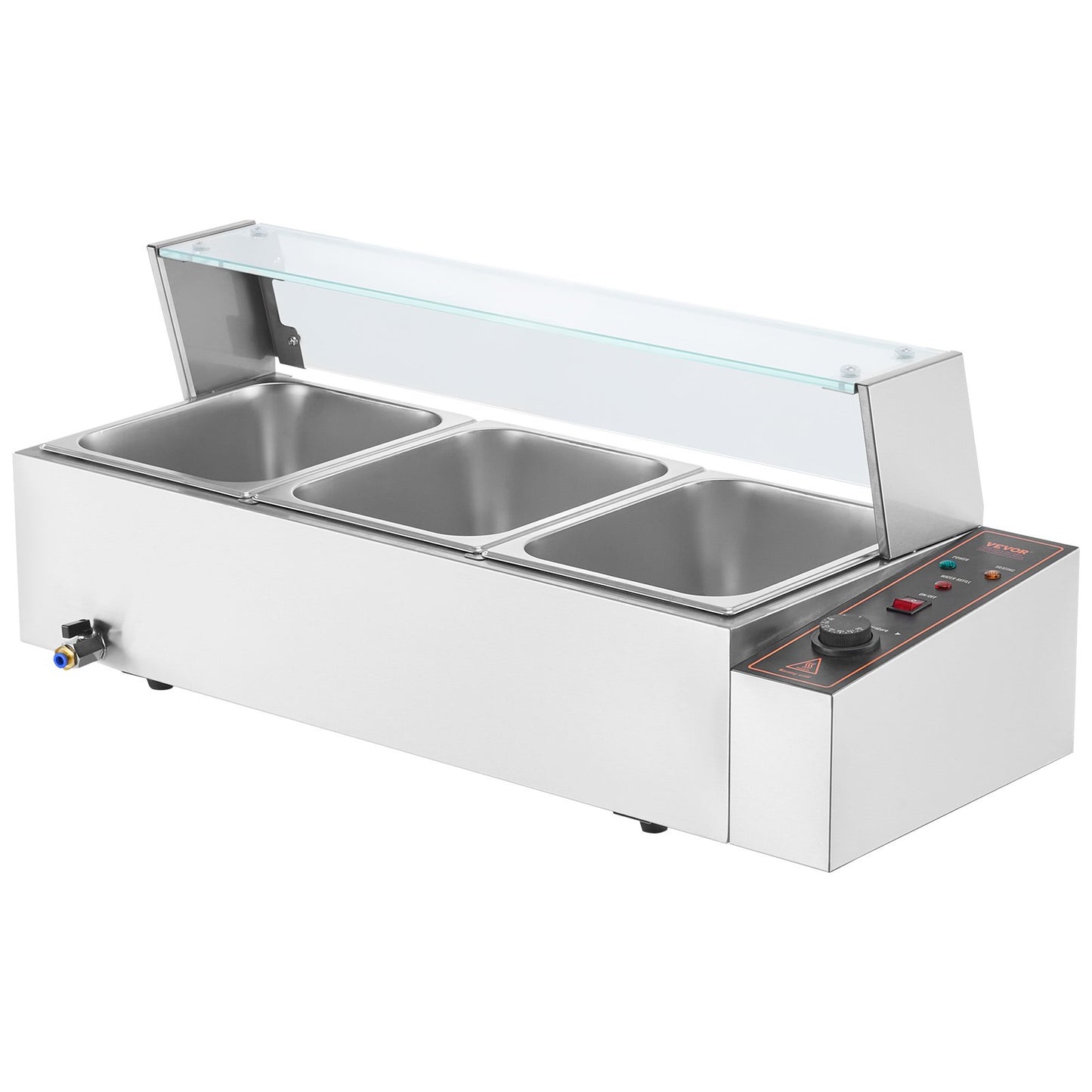 Commercial Electric Food Warmer Countertop Buffet 3*8Qt with Glass Shield