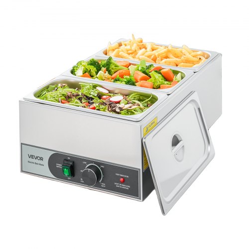 Commercial Food Warmer, 1200W Electric Stainless Steel Steam Food Warmer, Fast Heating Countertop Buffet Bain Marie with Three 1/3 Size Food Pans, for Catering, Restaurants, Parties & Buffets