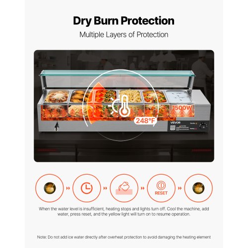 Commercial food warmer 6 x 1/3 size pans buffet bain-marie with glass lid | EU