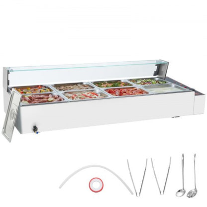 Commercial Electric Food Warmer Countertop Buffet 8*8Qt with Glass Shield