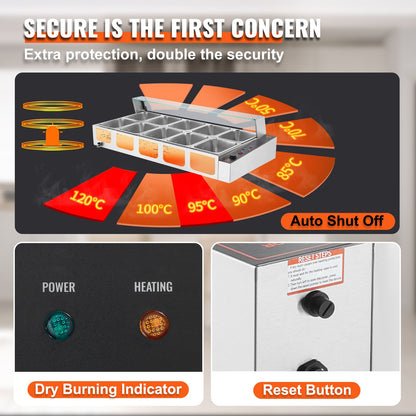 Commercial Electric Food Warmer Countertop Buffet 8*8Qt with Glass Shield