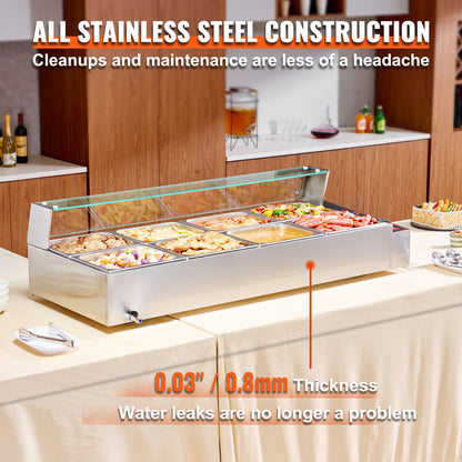 Commercial Electric Food Warmer Countertop Buffet 8*8Qt with Glass Shield