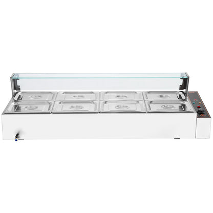 Commercial Electric Food Warmer Countertop Buffet 8*8Qt with Glass Shield