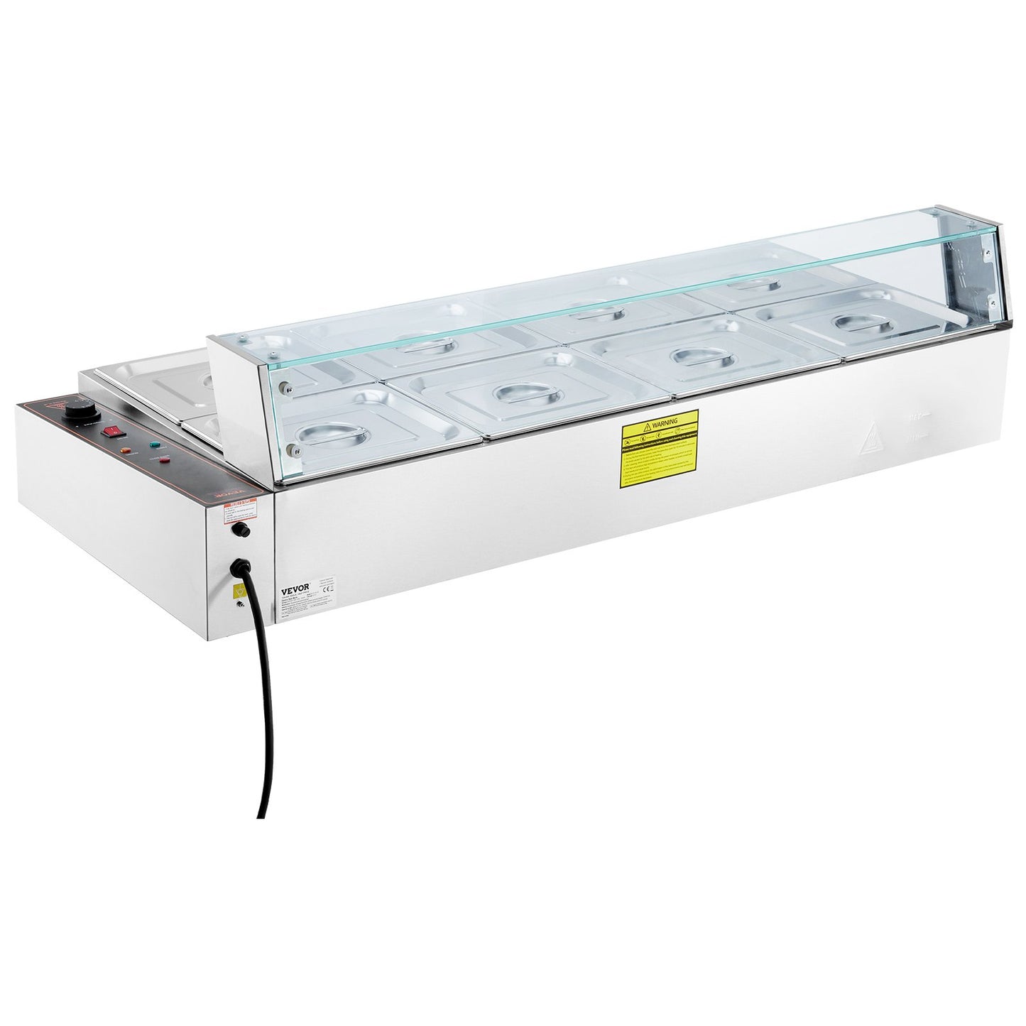 Commercial Electric Food Warmer Countertop Buffet 8*8Qt with Glass Shield