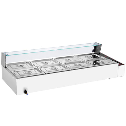 Commercial Electric Food Warmer Countertop Buffet 8*8Qt with Glass Shield