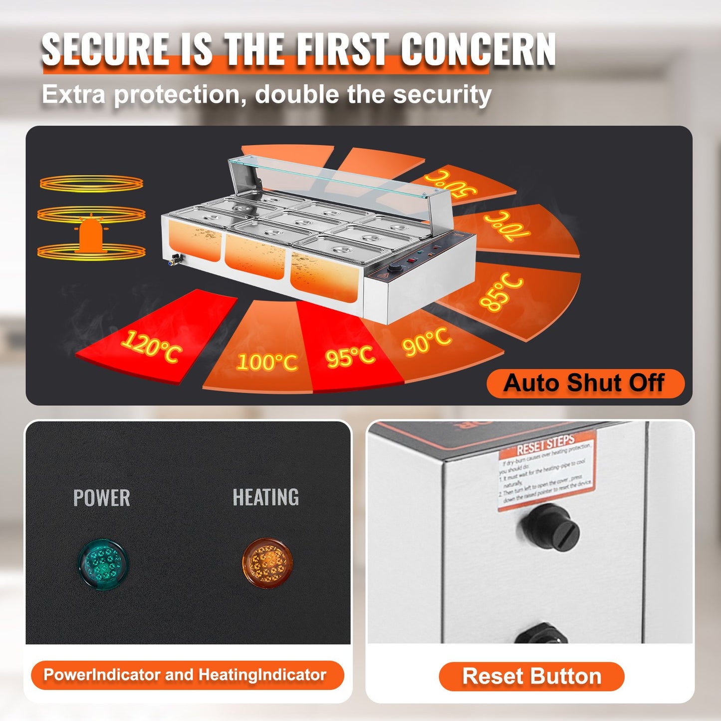 Commercial Electric Food Warmer Countertop Buffet 9*5Qt with Glass Shield