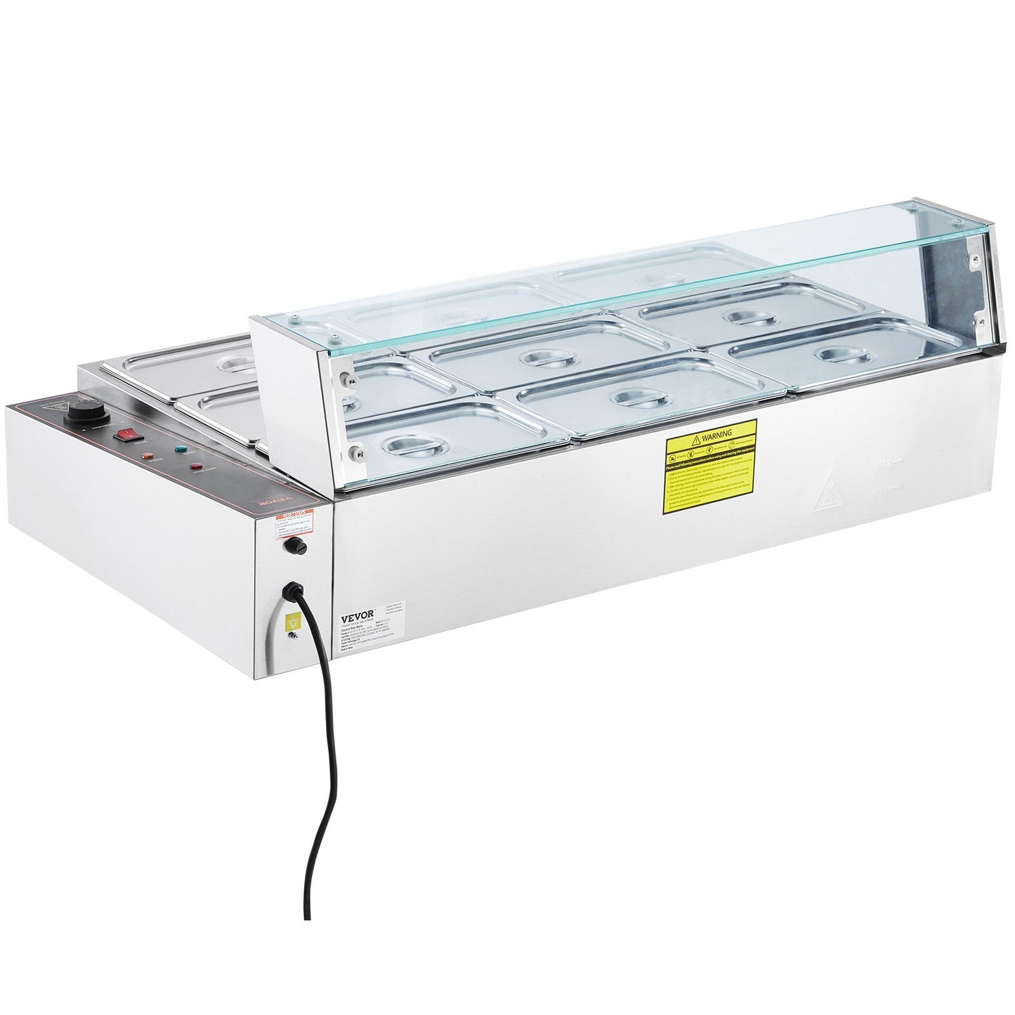 Commercial Electric Food Warmer Countertop Buffet 9*5Qt with Glass Shield