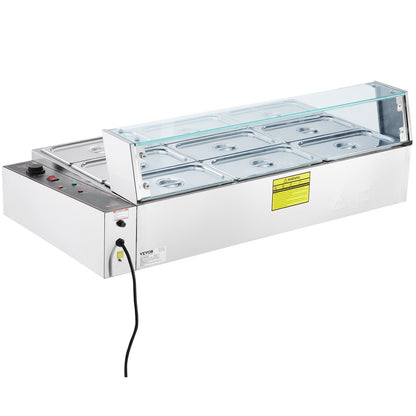 Commercial Electric Food Warmer Countertop Buffet 9*5Qt with Glass Shield