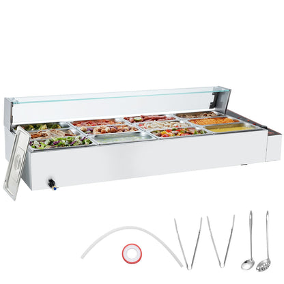 Commercial Electric Food Warmer Countertop Buffet 12*5Qt with Glass Shield