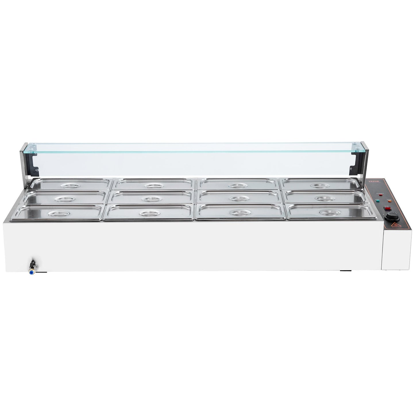 Commercial Electric Food Warmer Countertop Buffet 12*5Qt with Glass Shield
