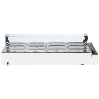Commercial Electric Food Warmer Countertop Buffet 12*5Qt with Glass Shield