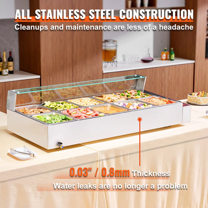 Commercial Electric Food Warmer Countertop Buffet 10*8Qt with Glass Shield