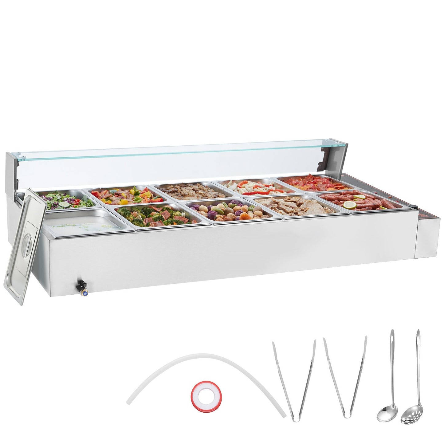 Commercial Electric Food Warmer Countertop Buffet 10*8Qt with Glass Shield